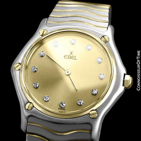 Ebel Classic Wave Unisex Mens Midsize Bracelet Watch - Stainless Steel, 18K Gold and Factory Ebel Diamonds