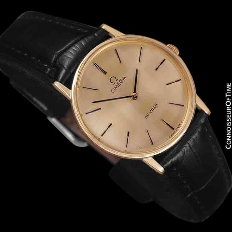 1980 Omega De Ville Vintage Mens Midsize Ultra Thin Dress Watch - 18K Gold Plated and Stainless Steel