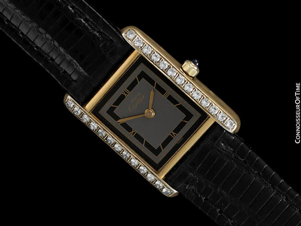 Cartier Ladies Tank Watch - Gold Vermeil, 18K Gold over Sterling Silver with Diamond Style CZ's