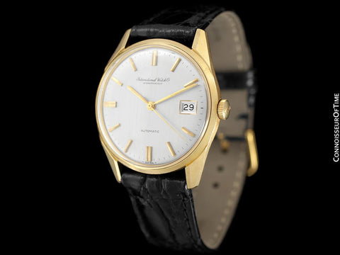 1966 IWC Vintage Mens Automatic Full Size Watch, Silver Dial with Date, 18K Gold - Near New Old Stock