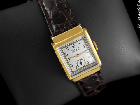 1930's Rolex Observatory Art Deco Vintage Mens Midsize Unisex Watch with Hooded Lugs - 18K Gold Plated