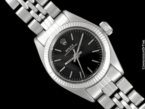 1974 Rolex Vintage Ladies Oyster Perpetual Black Dial Ref. 6719 Watch - Stainless Steel & 18K White Gold