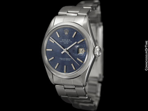 1970 Rolex Date (Datejust) Classic Vintage Mens Watch with Blue Textured Dial - Stainless Steel