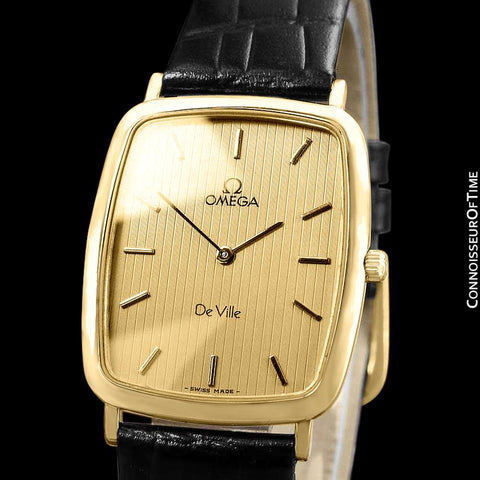 1980's Omega De Ville Vintage Mens Unisex Ultra Thin Dress Watch - 18K Gold Plated and Stainless Steel
