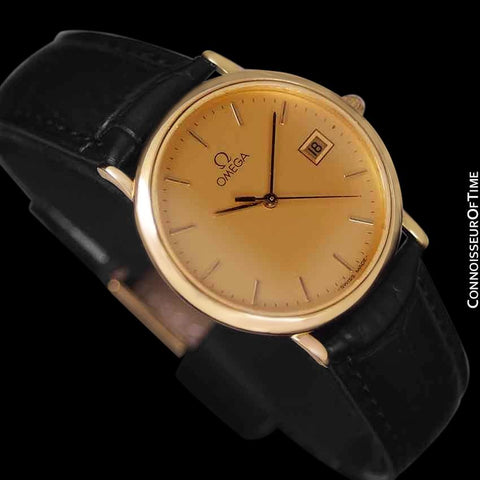 1980's Omega De Ville Mens Vintage Midsize Ultra Thin Watch - 18K Gold Plated and Stainless Steel