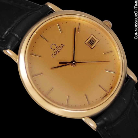 1980's Omega De Ville Mens Vintage Midsize Ultra Thin Watch - 18K Gold Plated and Stainless Steel