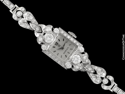 c. 1954 Vintage Ladies Watch with Omega Movement - Platinum with Over 2 Carats of Diamonds