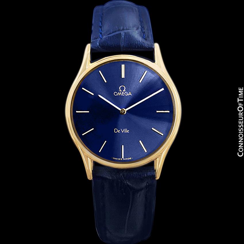 Omega De Ville Vintage Mens Midsize Thin Quartz Dress Watch with Blue - Connoisseur of Time Omega De Ville Vintage Mens Midsize Thin Quartz Dress Watch with Blue - Connoisseur of Time
