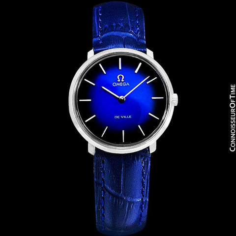 1974 Omega De Ville Vintage Mens Handwound Blue Vignette Dial Watch - Stainless Steel