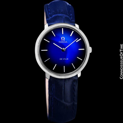 1970 Omega De Ville Vintage Mens Handwound Blue Vignette Dial Watch - Stainless Steel