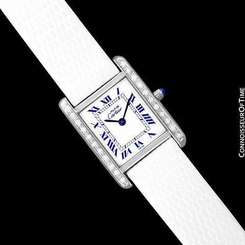 Cartier Vintage Ladies Tank Vermeil Watch - 18K White Gold over Sterling Silver & Diamonds