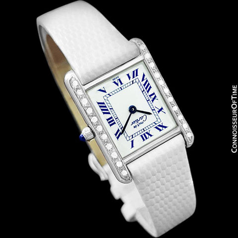 Cartier Vintage Ladies Tank Vermeil Watch - 18K White Gold over Sterling Silver & Diamonds