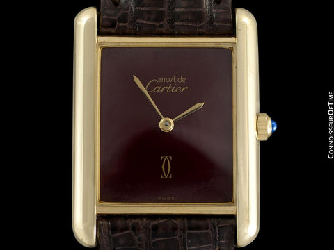 Cartier Vintage Mens Tank Quartz Watch - Gold Vermeil, 18K Gold over Sterling Silver
