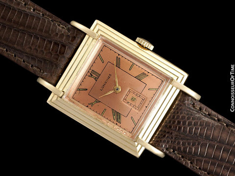 1942 Longines Vintage Mens Unisex Watch with Rare Scroll Lugs - 18K Gold