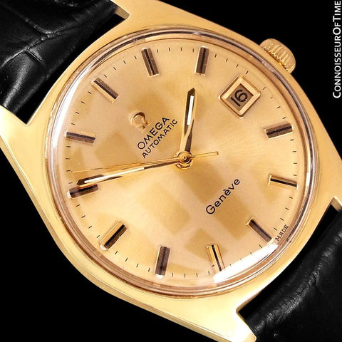 1970 Omega Geneve Vintage Mens Cal. 565 Automatic Watch with Quick-Setting Date - 18K Gold Plated & Stainless Steel
