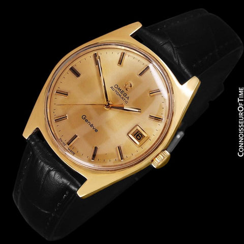 1970 Omega Geneve Vintage Mens Cal. 565 Automatic Watch with Quick-Setting Date - 18K Gold Plated & Stainless Steel