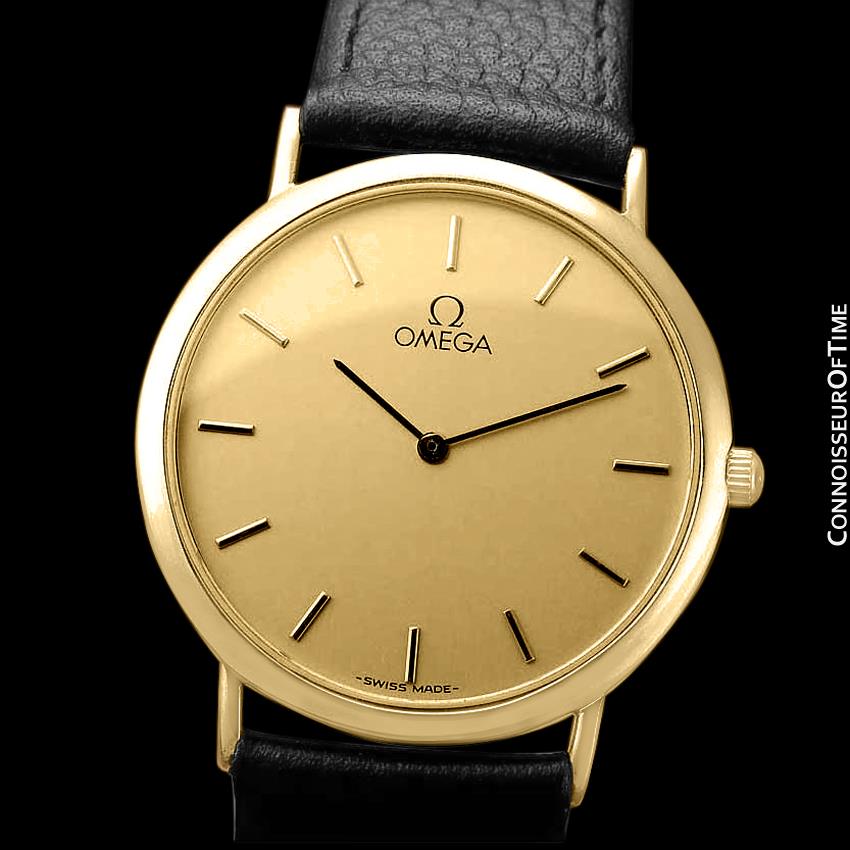 Omega De Ville Mens Midsize Ultra Thin Dress Watch - 18K Gold Plated & - Connoisseur of Time Omega De Ville Mens Midsize Ultra Thin Dress Watch - 18K Gold Plated & - Connoisseur of Time