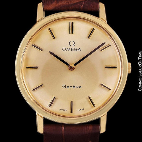 1975 Omega Geneve Vintage Mens Midsize Handwound Watch - 18K Gold Plated & Stainless Steel