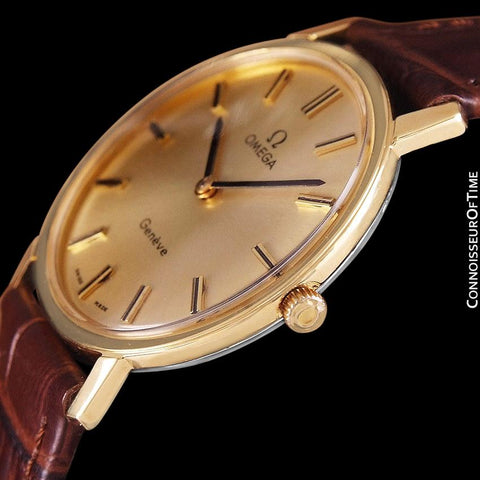 1975 Omega Geneve Vintage Mens Midsize Handwound Watch - 18K Gold Plated & Stainless Steel