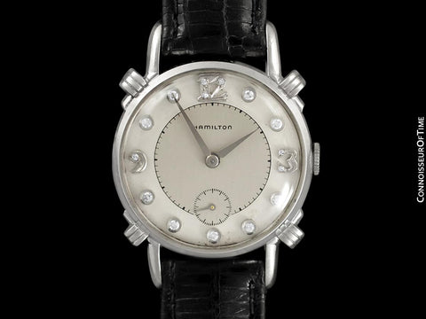1940's Hamilton Vintage Mens Midsize Watch, Beautiful Case - 14K White Gold & Diamonds