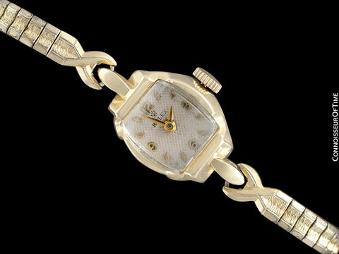 1950's Rolex Ladies Dress Watch, Silver Dial - 14K Gold