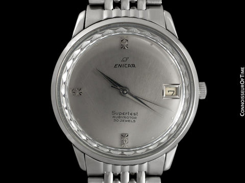 1960's Enicar Supertest Mens Vintage Chronometer Watch with Bracelet - Stainless Steel