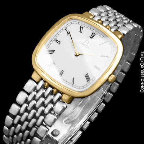 Omega De Ville Mens Unisex Two-Tone Ultra Thin Dress Watch with Bracelet - 18K Gold Plated & Stainless Steel