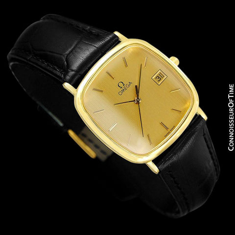 1989 Omega De Ville Mens Vintage Midsize Ultra Thin Cushion Watch - 18K Gold Plated and Stainless Steel