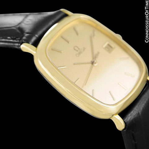 1989 Omega De Ville Mens Vintage Midsize Ultra Thin Cushion Watch - 18K Gold Plated and Stainless Steel