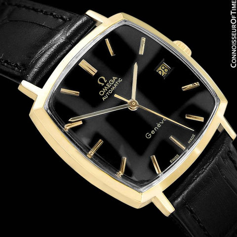 1973 Omega Geneve Vintage Mens Midsize Automatic Watch with Quick-Setting Date - 18K Gold Plated & Stainless Steel