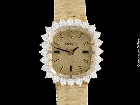 1990 Rolex Vintage Ladies Dress Bracelet Watch - 14K Gold & Diamonds