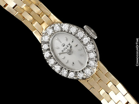 1970's Rolex Ladies Vintage Dress Bracelet Watch - 14K Yellow & White Gold & Diamonds