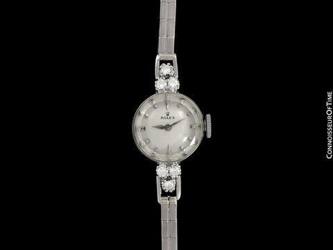 1960's Rolex Ladies Dress Watch with Bracelet, Silver Dial - 14K White Gold & Diamonds