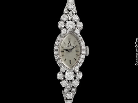 1960's Vintage Ladies Watch with Omega Movement - 14K White Gold with 3 Carats of Diamonds