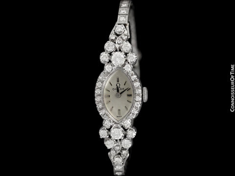 1960's Vintage Ladies Watch with Omega Movement - 14K White Gold with 3 Carats of Diamonds