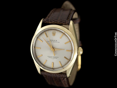 1964 Rolex Oyster Perpetual Vintage Mens Gold Shell Watch with Rare Underline Dial - 14K Gold & Stainless Steel - Papers