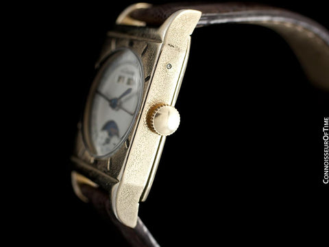 1949 LeCoultre Vintage Mens Triple Date Moon Phase Calendar Watch - 10K Gold Filled