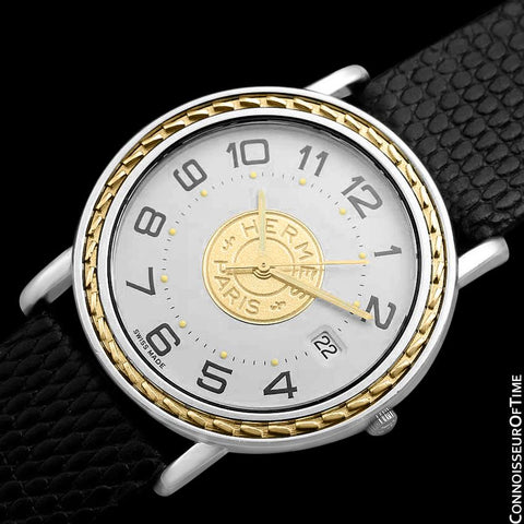 Hermes Sellier Mens 34mm Watch - Stainless Steel & 18K Gold
