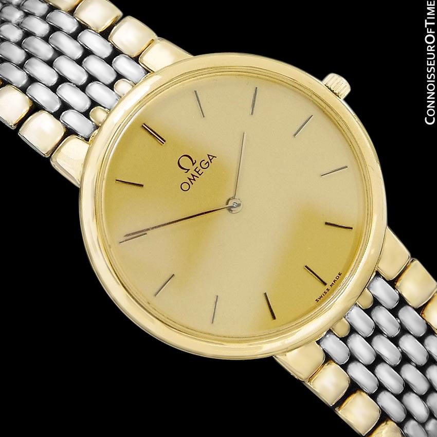 Omega De Ville Mens Two-Tone Ultra Thin Dress Watch with Bracelet - 18 - Connoisseur of Time Omega De Ville Mens Two-Tone Ultra Thin Dress Watch with Bracelet - 18 - Connoisseur of Time