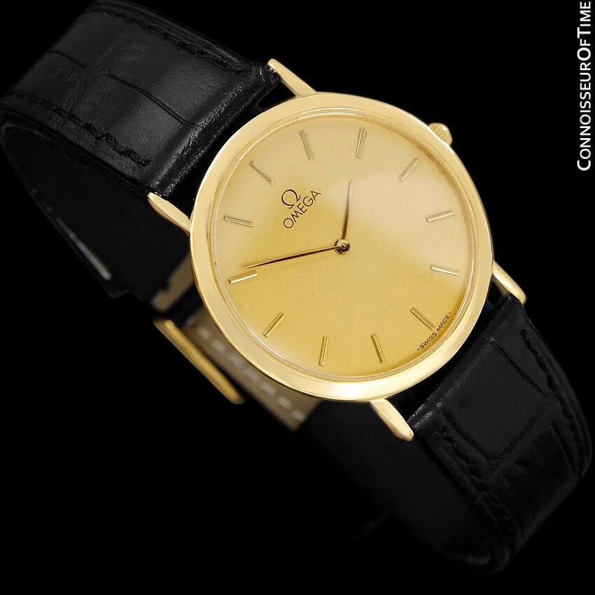 Omega De Ville Mens Midsize Ultra Thin Dress Watch - 18K Gold Plated & - Connoisseur of Time Omega De Ville Mens Midsize Ultra Thin Dress Watch - 18K Gold Plated & - Connoisseur of Time