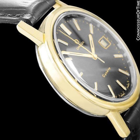 1973 Omega Geneve Vintage Mens Full Size Waterproof Style Watch - 18K Gold Plated & Stainless Steel