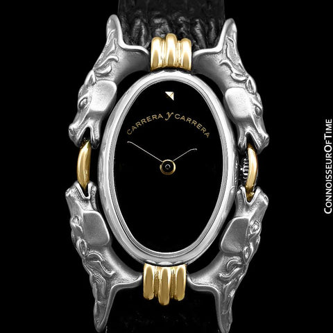 Carrera y Carrera Full Size Ladies Quartz Equestrian (Horse) Watch - Sculptured Titanium & 18K Gold
