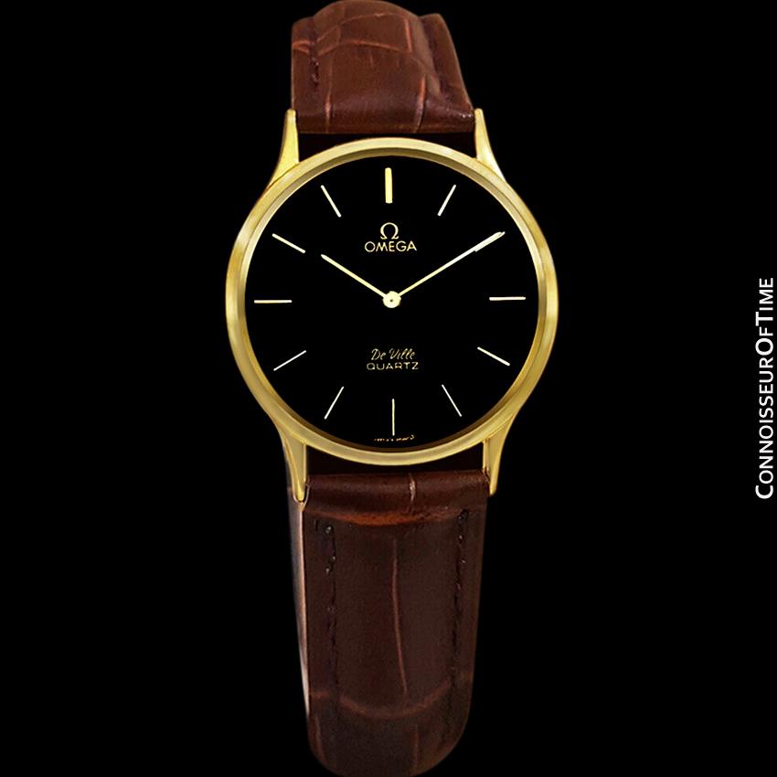 Omega De Ville Vintage Mens Midsize Thin Quartz Dress Watch with Black - Connoisseur of Time Omega De Ville Vintage Mens Midsize Thin Quartz Dress Watch with Black - Connoisseur of Time