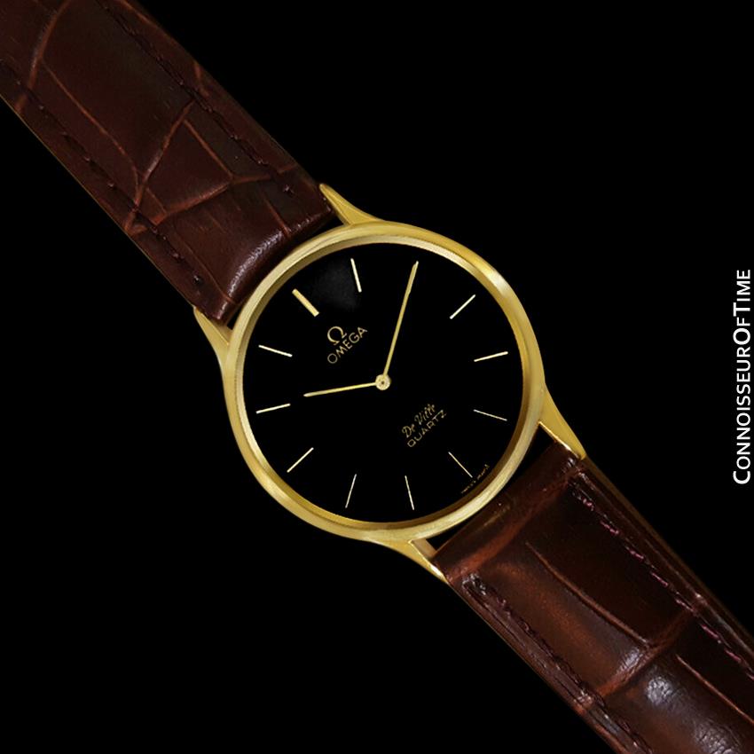 Omega De Ville Vintage Mens Midsize Thin Quartz Dress Watch with Black Omega De Ville Vintage Mens Midsize Thin Quartz Dress Watch with Black