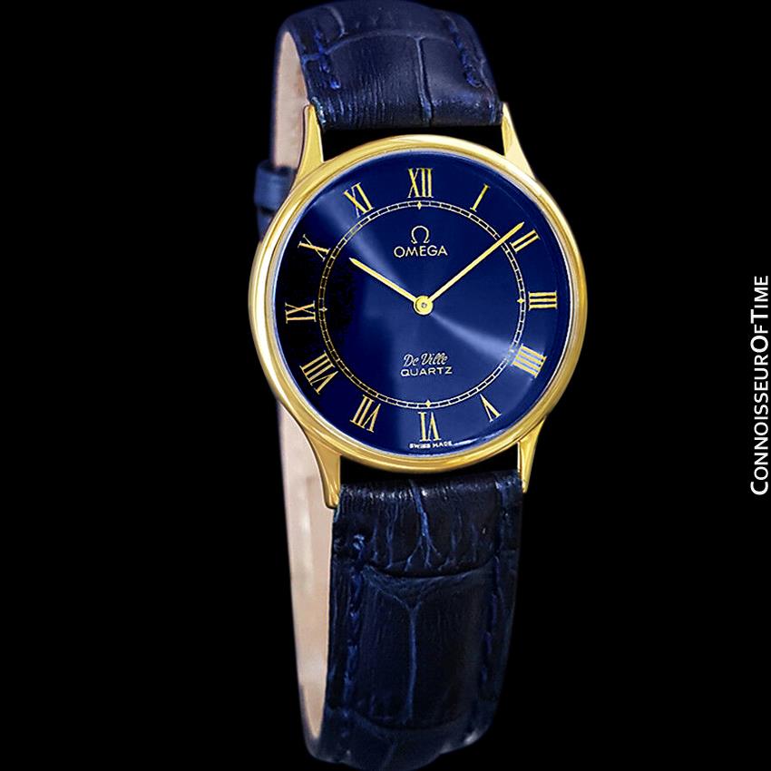 Omega De Ville Vintage Mens Midsize Thin Quartz Dress Watch with Blue - Connoisseur of Time Omega De Ville Vintage Mens Midsize Thin Quartz Dress Watch with Blue - Connoisseur of Time