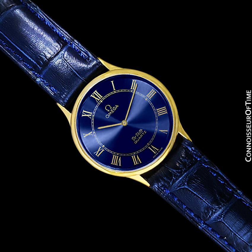 Omega De Ville Vintage Mens Midsize Thin Quartz Dress Watch with Blue