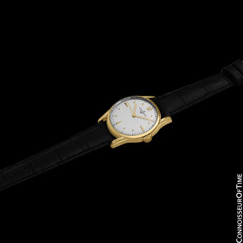 1950's Ulysse Nardin Vintage Chronometer Mens Midsize Dress Watch, Bombe (Bombay) Lugs - 18K Gold Plated