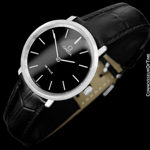 1977 Omega De Ville Vintage Mens Handwound Black Dial Dress Watch - Stainless Steel