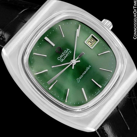 1978 Omega Seamaster Vintage Mens Quartz Date Watch with Green Dial - Stainless Steel