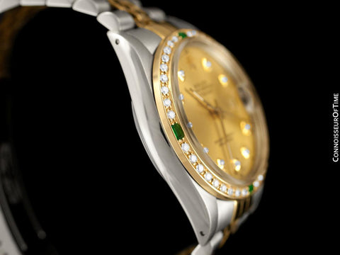 Rolex Datejust Two-Tone Mens Quick-Setting Date Watch - Stainless Steel, 18K Gold, Emeralds & Diamonds